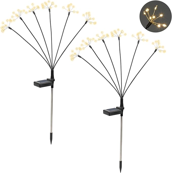 Solar Garden Decor Lights Outdoor, Solar Powered Lights Waterproof for Yard Patio Porch Flowerbed, Fairy Gardening Supplies Gifts Firwork (2 Pack)