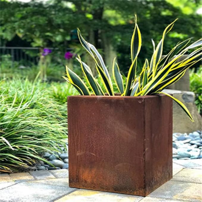 Corten Steel Planter Box Metal Outdoor Planter Large Square Cube Rustic Planter Pot Durable Antique Detached for Commercial Residential Tall Plant Patio Deck and Backyard 32 Inch
