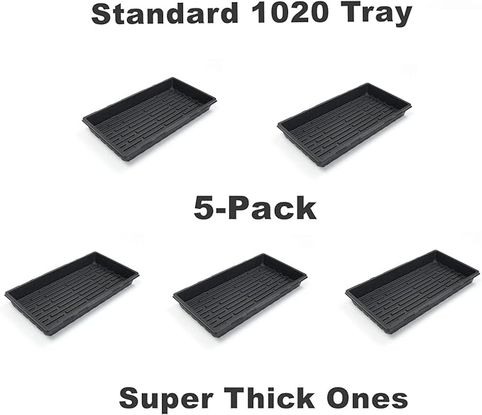 Plant Growing Nursery, Standard 1020 Trays Plastic Sturdy Farmer Self Seedling Tray for Microgreens Indoor Nursery Pots Transplantation (5-Pack, 21.6"Ă—11.2", 2.52" Deep, no Holes)