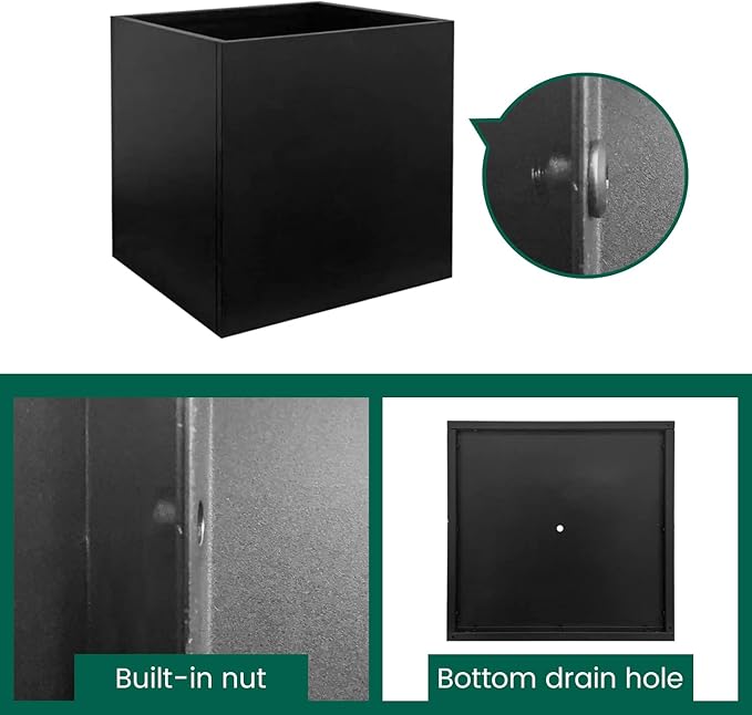 Galvanized Steel Planter Box Black Metal Planter Large Square Indoor Outdoor Planters Cube Steel Heavy Duty Flower Pot 20Inch Powder Coating Modern Commercial Residential for Patio, Deck, Yard, Garden