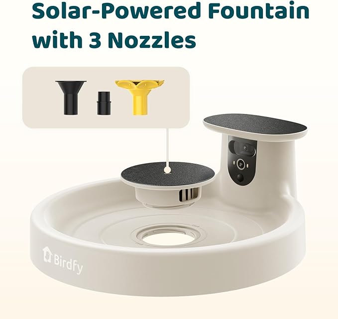 Birdfy Smart Bird Bath with Camera Solar Powered & Fountain, Dual-Lens Camera for Wildbird Watching, Auto Capture Bird Videos & Motion Detection - AI Lifetime Version (Yellowstone)