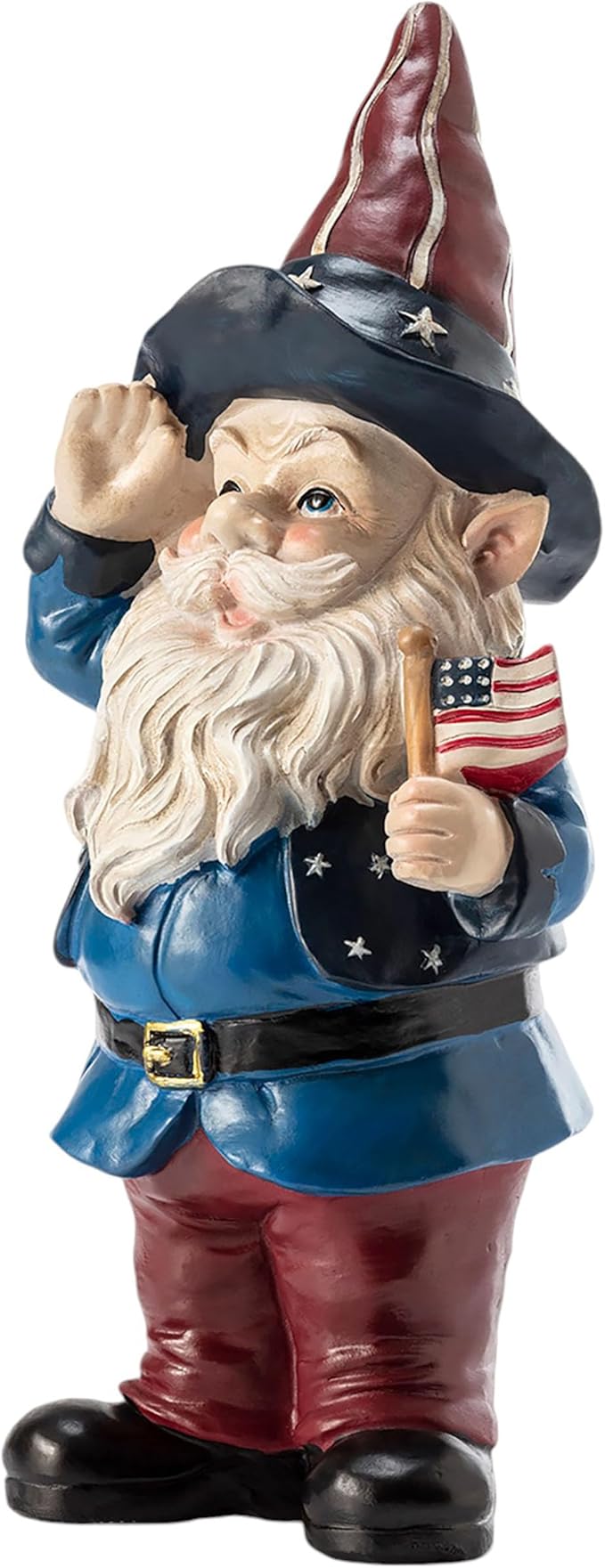 Alpine Corporation 12" Tall Outdoor Patriotic Garden Gnome Saluting Yard Statue Decoration