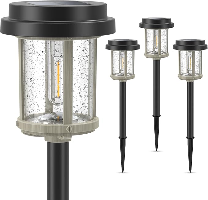 XMCOSY+ Solar Lights Outdoor Waterproof, 20 LM Solar Powered Garden Lights with 2-Tone Black & Grey Metal Design, Solar Pathway Lights for Yard Patio Landscape Walkway Driveway (Black & Grey)