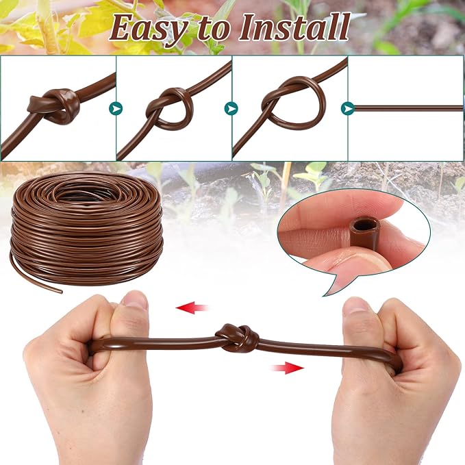 Treela 328 ft Drip Irrigation Hose 1/4 Inch Blank Distribution Tubing Drip Irrigation Tubing Water Hose for Garden Flower Bed Greenhouse Flower Patio Lawn (Brown)