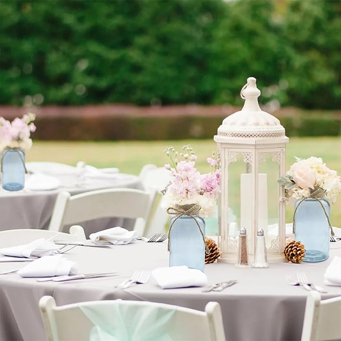 Vintage Glass Flower Vase,12 Pack Blue Farmhouse Glass Centerpiece Vases Mason Jars for Weddings, Parties & Home Decor Bulk (12, Blue)