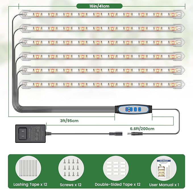 LED Plant Grow Light Strip, 36W 360 LEDs Grow Lights for Indoor Plants Full Spectrum with 6/12/16H Timer, 660nm/3000K/6000K Sunlike Grow Lamp for Seeds Starting Hydroponics Succulents