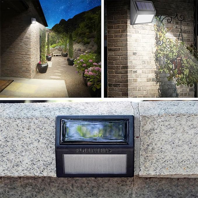 Solar Lights Outdoor, Waterproof Solar Powered Deck Step Lights for Patio Garden Backyard Garage Driveway Pathway Outside Wall Lighting (Warm White/2 Pack)