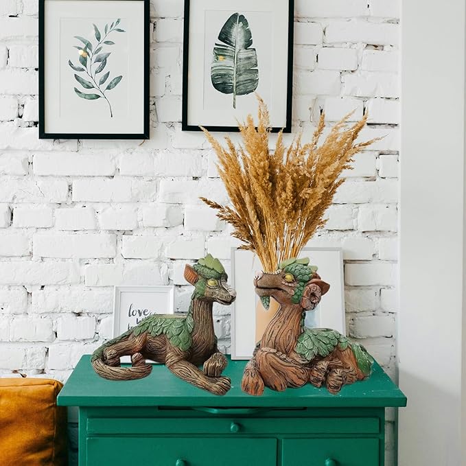 Funny Dragon Planter, Resin Animal Planter, Dragon Statue Outdoor, Dragon Figurines, Unique Succulent Pots with Drainage Hole, Dragon Yard Decor for Outside Lawn Patio Patio Yard Ornament Gifts (A)