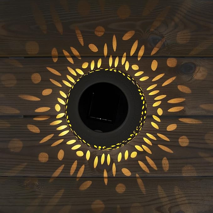 Solar Lantern Outdoor Table Light,2 Pack Solar Lanterns Outdoor Waterproof Decor, Hollow Out Retro White Metal Solar Patio Lights,Yard Porch Garden Balcony Indoor Desk Bedroom Tabletop Decorations