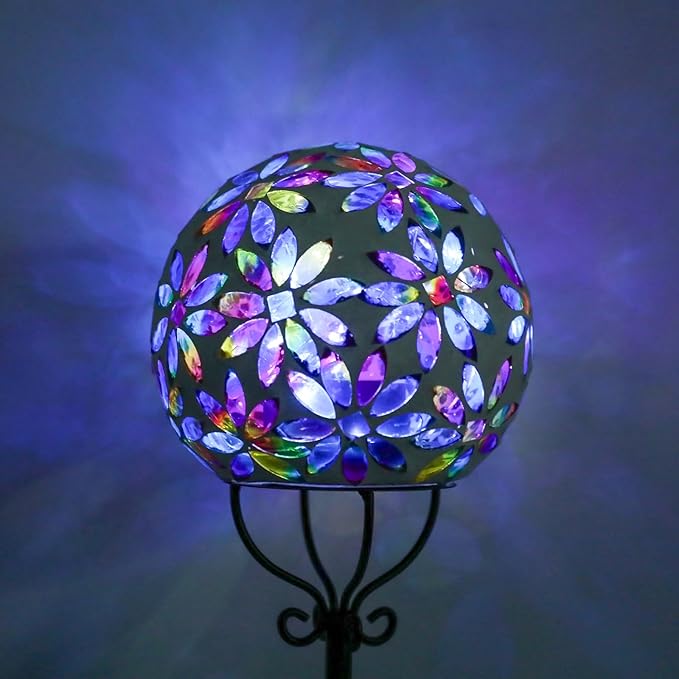 VCUTEKA Solar Outdoor Lights Garden Decor Mosaic Solar Garden Lights Waterproof Glass Ball LED Pathway Stake Light for Landscape Lawn Patio Yard Decoration 6 inch, Multi