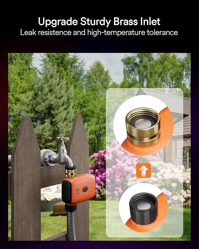 Lumary Smart Sprinkler Timer, WiFi Water Timer for Garden Hose, Brass Inlet Water Hose Timer, Manual/Automatic Irrigation Timer, App/Voice Control Work with Alexa (Gateway Included), Orange, L-WT1A1