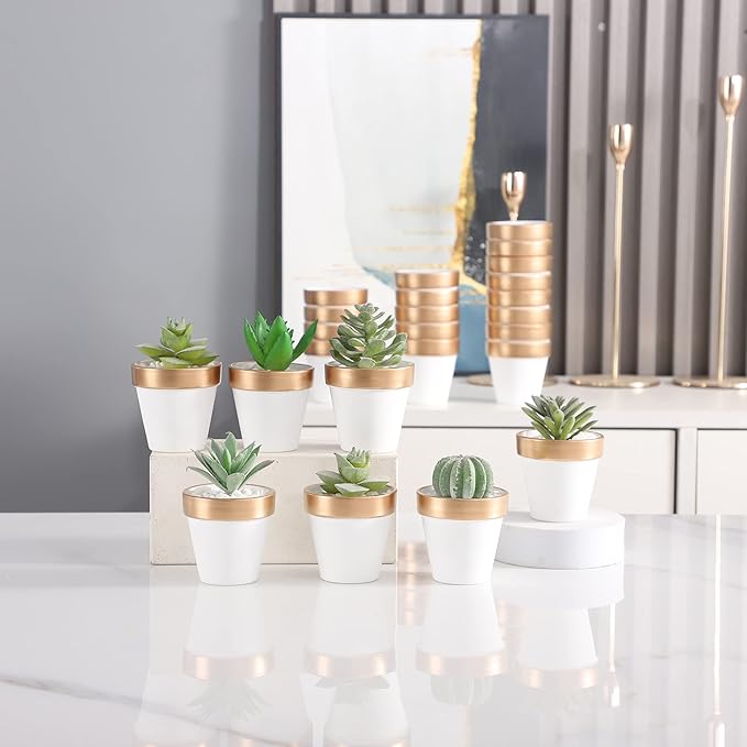 Yishang 72 pcs Small Mini White&Gold Clay Pots, 2.5'' Terracotta Pot Clay Ceramic Pottery Planter,Cactus Flower Terra Cotta Pots,Succulents Nursery Pots,with Drainage Hole,for Crafts,Wedding Favor