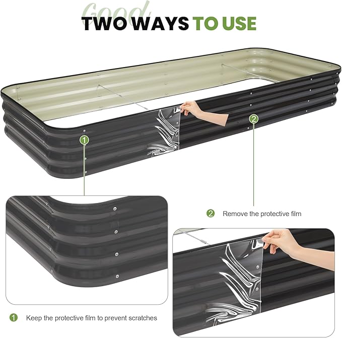 5-in-1 Adjustable Raised Garden Bed Kit | Galvanized Planter Boxes for Vegetables, Flowers | 12" Tall, Multiple Sizes (8x3x1ft, 9x2x1ft, 10x1x1ft, 6x5x1ft, 7x4x1ft) | Outdoor Metal Raised Bed, Grey