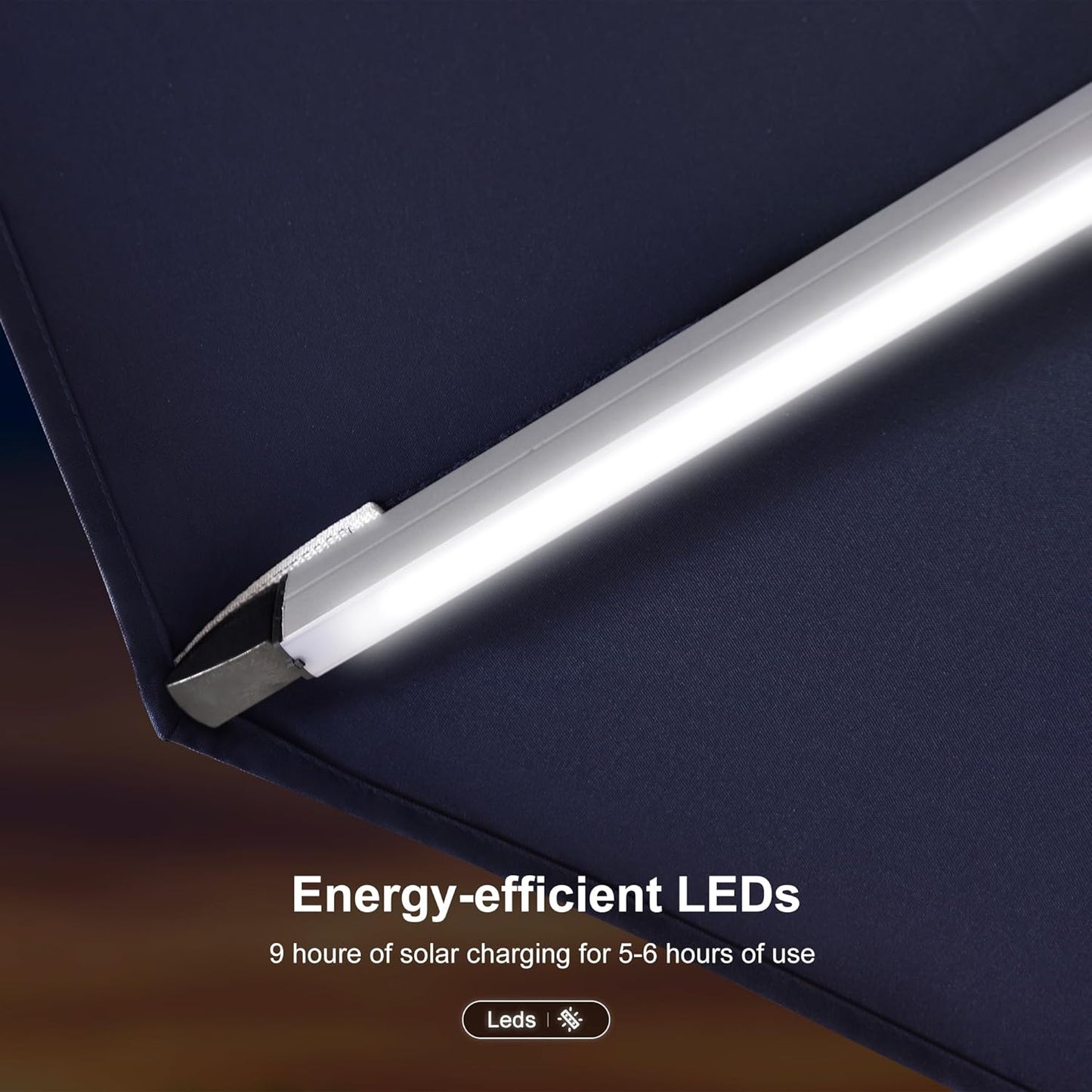 PURPLE LEAF 12ft Solar powered LED Patio Umbrella Outdoor Round Umbrella Large Cantilever Umbrellas with LED lights Windproof Offset Umbrellas Sun Umbrella for Garden Deck Pool Patio, Navy Blue