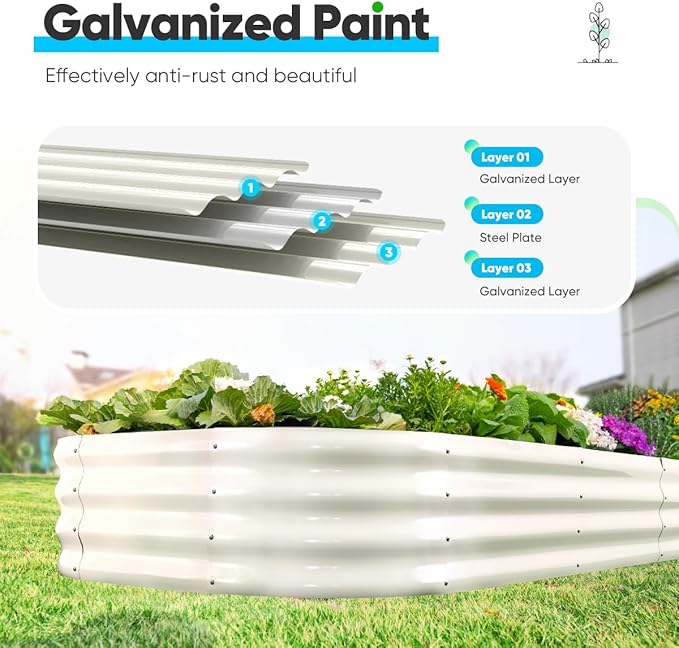 Quictent Galvanized Raised Garden Bed Kit, 6x3x1ft Oval Large Metal Outdoor Planting Box, Ground Planter Strengthened by Crossbar, Beige