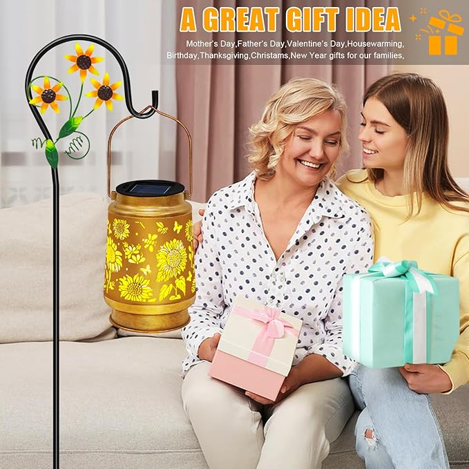 TEDOF Solar Lanterns Outdoor Waterproof,Sunflower Gifts for Women Gifts for Mom Women Grandma Decoration Outside for Yard, Patio,Backyard,Porch