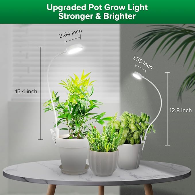 SANSI Grow Lights for Indoor Plants, Pot Clip LED Plant Light for Growing Full Spectrum, Plant Growing Lamp with 4-Level Dimmable, Auto On Off 3 6 12 Hrs Timer for Pot Plants, White 10W 1-Pack