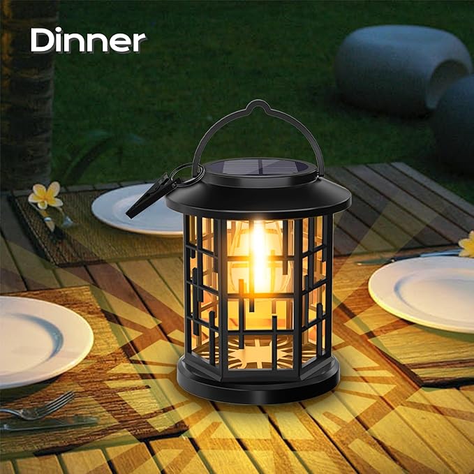 Outdoor Solar Lanterns, Solar Powered Lanterns Lighting LED Lantern Bulb Decorative for Patio Porch Fence Garden Lawn, 4 Pack