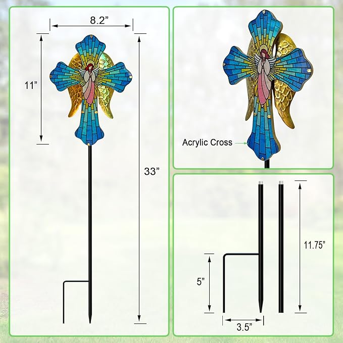 Solar Cross Garden Stake Lights for Outdoor Garden,Cemetery,and Yard Decor,Angel Wings Cross Solar Christmas Lights Outdoor,Memorial Gifts Angel