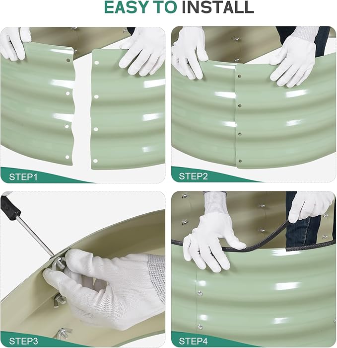 Galvanized Raised Garden Bed - 4×2×1ft (2 Packs) Planter Raised Beds for Gardening | Oval Metal Garden Planter Box with Safety Edging and Gloves for Vegetables Fruits Flower - AvocadoGreen