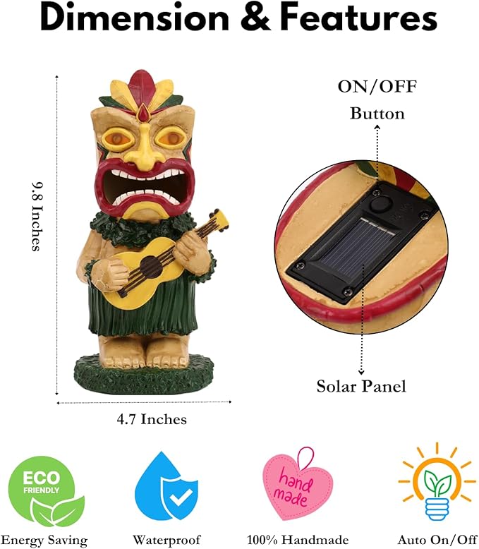Solar Tiki Statue, Tiki Bar Decor, Outdoor Tiki Decor, Solar Garden Statue for Outside, Solar Garden Yard Decor, Outdoor Statue for Garden, Outdoor Decor for Patio, Gardening Gifts for Women