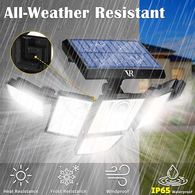Solar Motion Sensor Flood Lights Outdoor - 496LEDs 3500LM 3 Lighting Modes 3 Levels Brightness, 6 Heads 360° Illumination, IP65 Waterproof Solar Security Lights,for Porch Yard Patio Garage