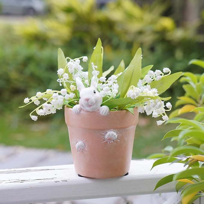 Easter - Spring Flower Pot - Bunny Decor - Easter Decoration - Decorative Garden Pots for Cactus Succulents Planter with Drainage Hole for Home Farmhouse Decor 5.75 x 5 x 7.25 inch Newman House Studio