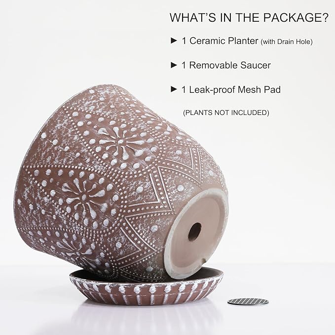 Gepege 10 Inch Plant Pot, Ceramic Planter with Drainage Holes and Saucers for Plants Indoor and Outdoor Flower Pot