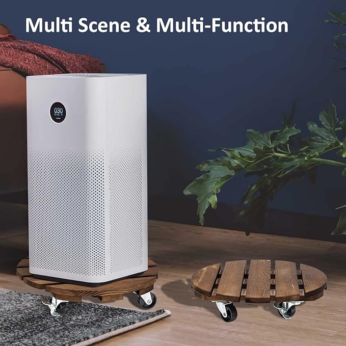 Yangbaga 2pack Plant Caddy 12’’Wood Duty Rolling Plant Stand with 2 360° Lockable Caster Wheels,Indoor Outdoor on Roller Patio/Flower Pot/Succulent Pots