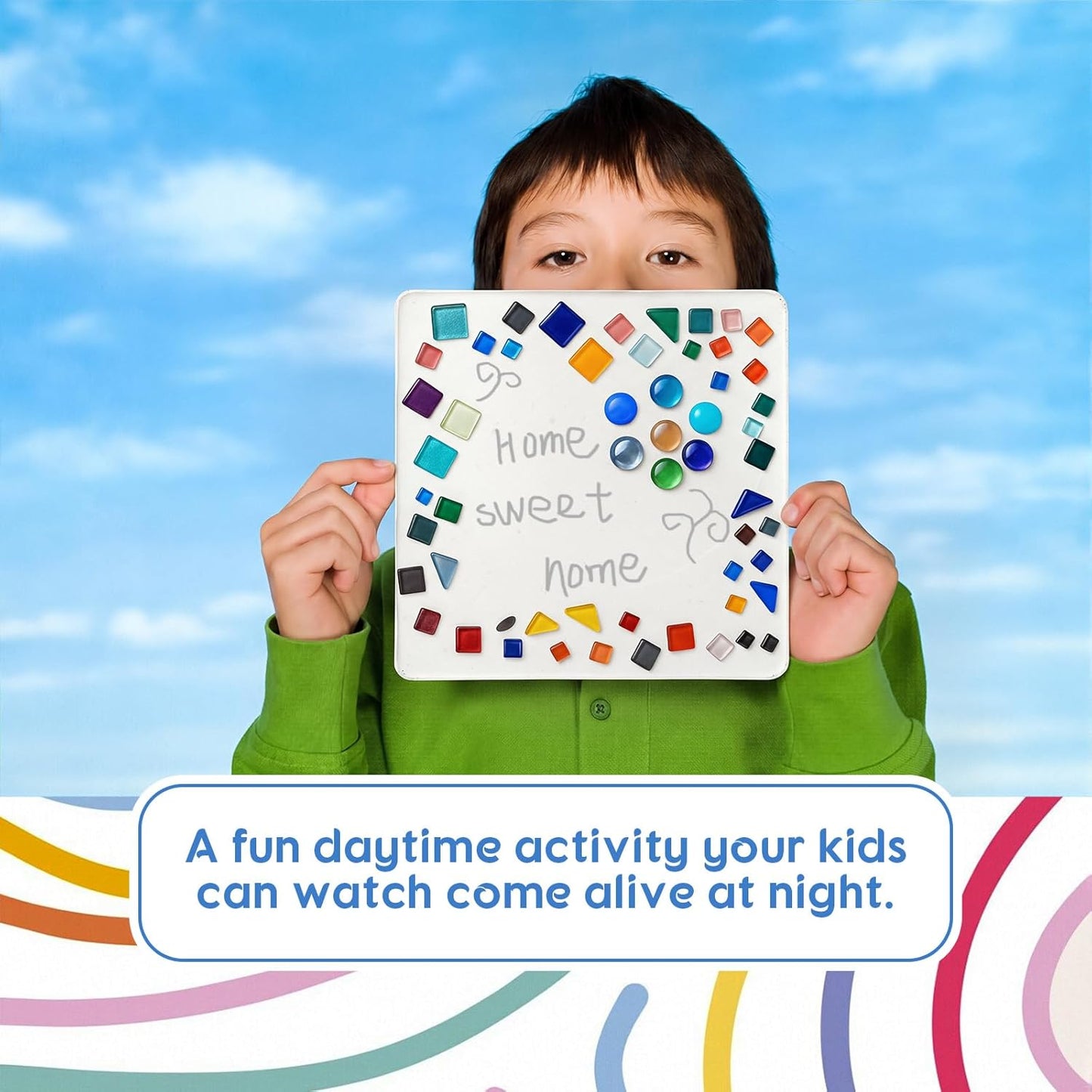 LOYIM 24 Pcs Stepping Stone Kit Includes Concrete Mold, Mosaic Tiles and Carving Tools, DIY Craft Handmade Stepping Stone Kit for Kids, Family, Garden Outdoor Decor, No Concrete Mix (Square,10 Inch)