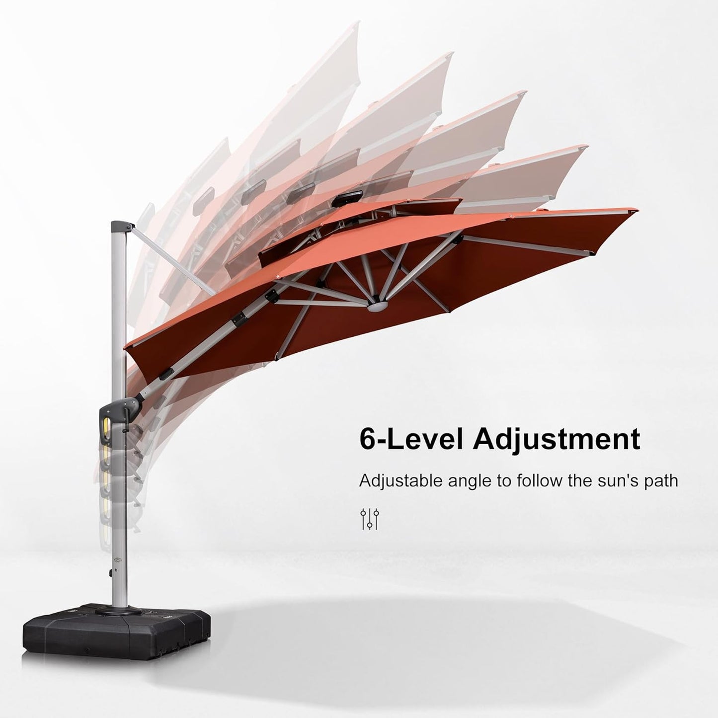 PURPLE LEAF 11ft Patio Umbrella With Base Solar powered LED Cantilever Umbrella with LED lights Windproof Outdoor Offset Umbrella for Garden Deck Pool Patio, Brick Red