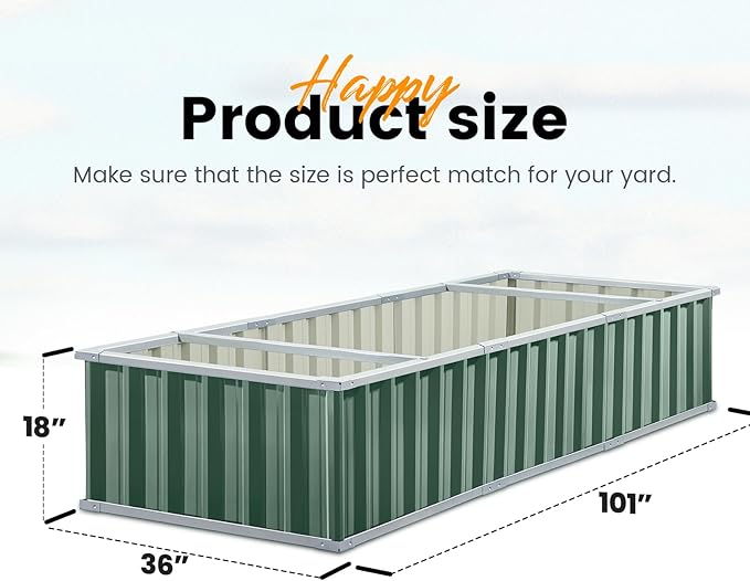 KING BIRD Galvanized Raised Garden Bed with 2 Installation Methods for DIY, 101" x 36" x 18" Heightened Planter Kit Box Outdoor for Deep-Rooted Vegetables, Flowers, Green