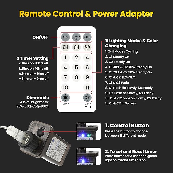 Color Changing Christmas Lights, 175ft 500 LED White & Multicolor Christmas String Lights with Remote, 11 Modes Christmas Twinkle Lights Waterproof for Christmas Party, Garden, Xmas Tree Decorations