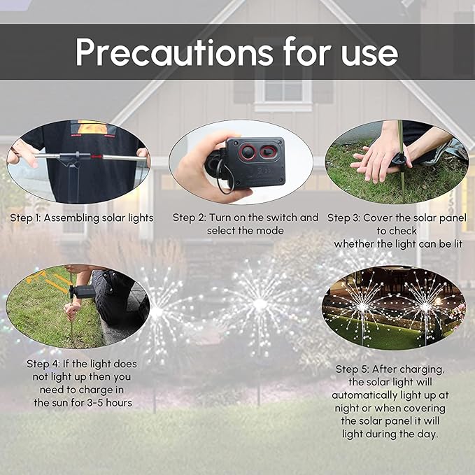 Solar Garden Firework Lights Outdoor Waterproof 2 Pack Solar Powered Art Stake Twinkle Lighting for Outside Decor, 120 LED Sparklers String Lights for Yard Party Decorations (Warm White)