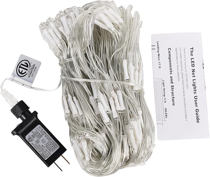 LJLNION Christmas Net Lights, 360 LED 12ft x 5ft Connectable Mesh Fairy String Lights, 8 Lighting Modes, Low Voltage Safe Adaptor for Xmas Trees Bushes Wedding Outdoor Holiday Garden Decorations, Red