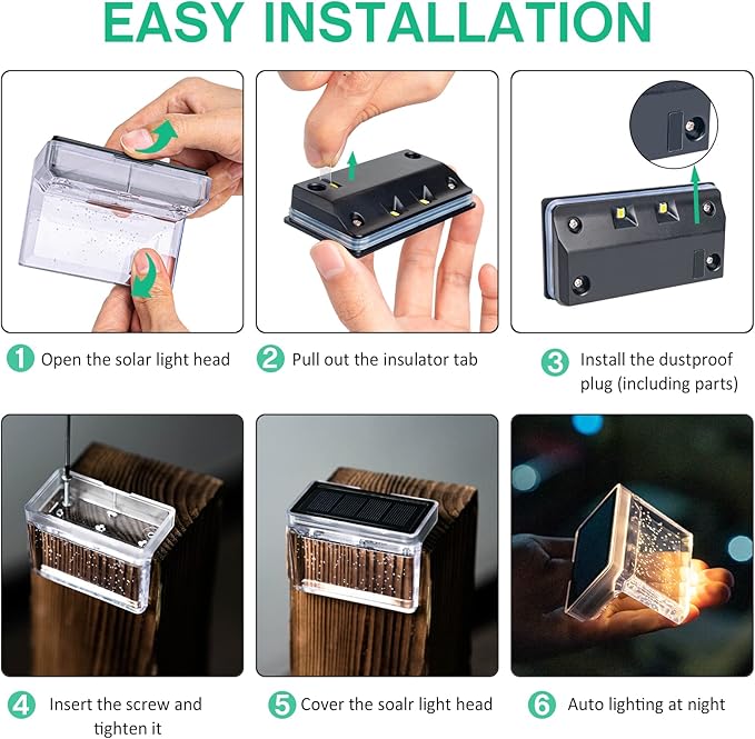 Solar Deck Lights 8 Pack, Solar Step Lights IP65 Waterproof Solar Powered Outdoor Led Lights for Fence Railing Wall Pool Stair Yard Garden Patio Pool Decorations (Warm White)