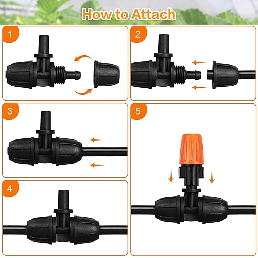 Upgraded Drip Irrigation Fittings for 1/4 inch Tubing to 6mm Flat Mouth: 24 Pieces Lock Barbed Nozzle Tee Connectors for Connecting Micro Atomizing Nozzle for Garden Greenhouse Patio Misting
