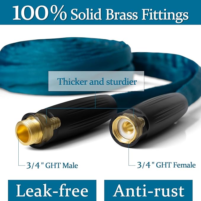 Garden Hose 50ft, Made of TPE(Not PVC), Ultra-Light & Flexible Water Hose with Solid Brass Fittings, Non-Shrinking, Easy to Storage, Drinking Water Safe Material, All-weather, SeaBlue
