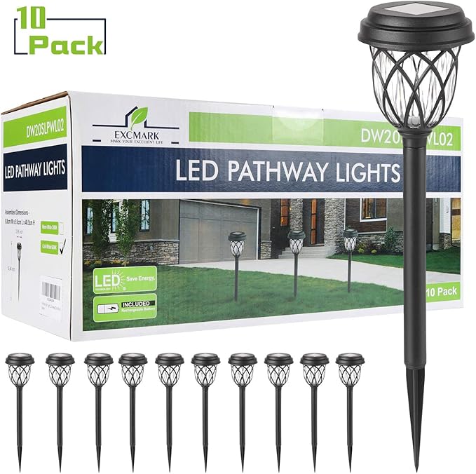 10 Pack Solar Lights Outdoor Garden Pathway Solar Powered Yard Lights for Walkway Sidewalk Driveway.