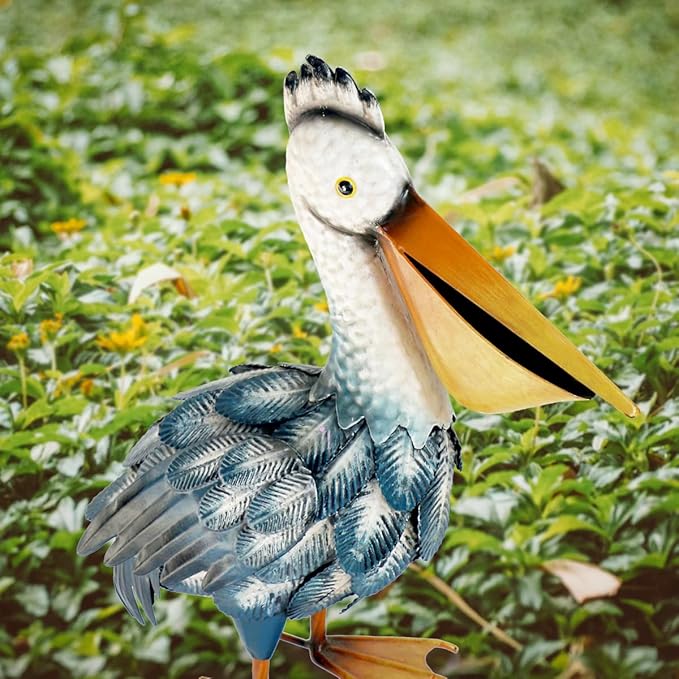Kircust Pelican Statues, Garden Outdoor Decor Yard Art, Coastal Ocean Metal Bird Sculpture Ornament for Backyard Porch Patio Pond Decorations