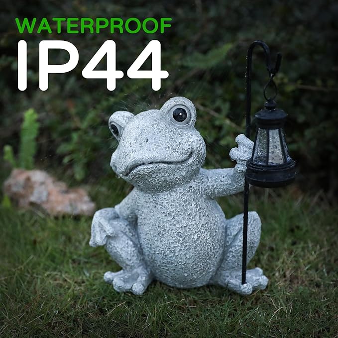 Solar Garden Outdoor Statues Frog with Solar Lantern, Lawn Decor Frog Figurine for Patio Balcony Yard, Yard Unique Christmas Birthdays Gift for Mom Grandma