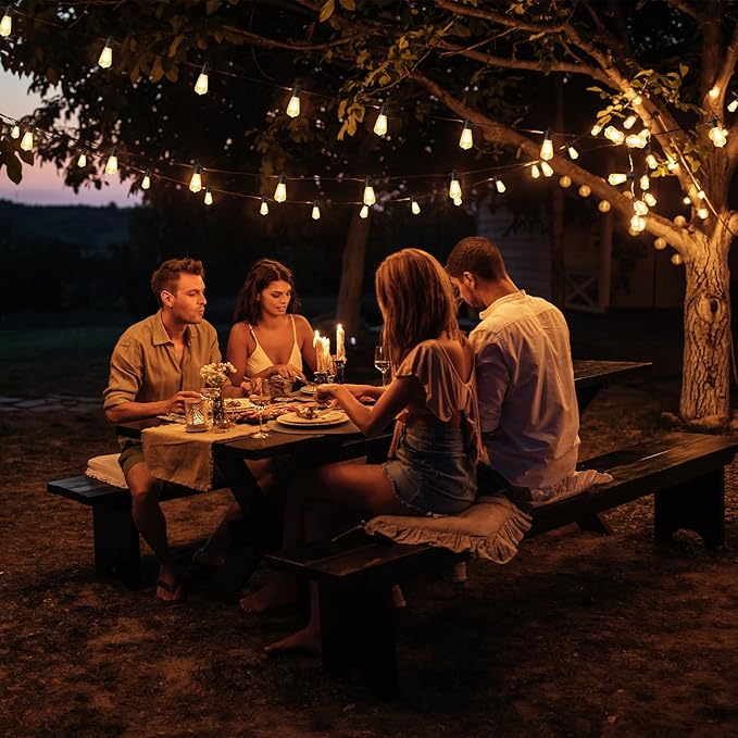 LED Outdoor String Lights, 25FT Outside Waterproof Patio Lights with 12+1 Shatterproof ST38 Edison Bulbs, 2700K Warm White Hanging Light, Dimmable Light for Back Yard Porch Party Gezebo