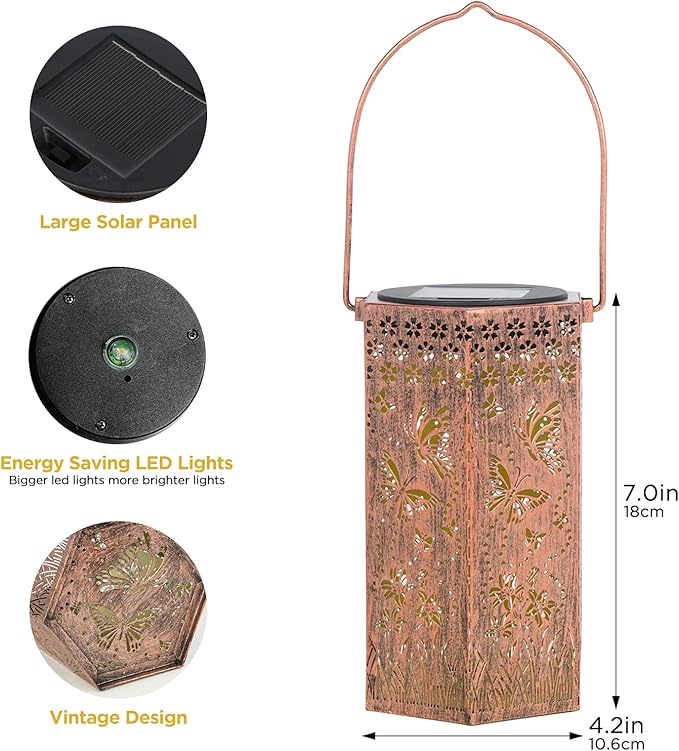 Outdoor Lanterns Butterfly Gift for Women/Mom/Grandma/Sister, Solar Lanterns Outdoor Waterproof Butterfly, Garden Decor,Christmas, Mother's Day, Thanksgiving Gifts, Solar Decoration for Yard, Patio