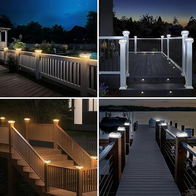 T-SUN Bright Solar Post Cap Lights 6 Pack – Outdoor Waterproof Solar Powered Deck Fence Post Lights for Wooden (4x4/6x6) & Vinyl (4x4/5x5) Posts – 2 Modes for Garden, Patio, Gate, Mailbox, Porch