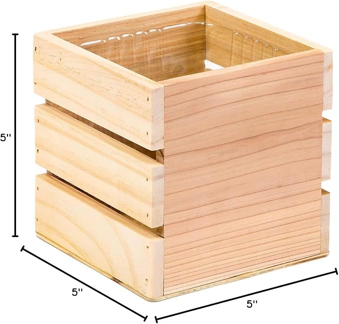 Wood Planter Box with Wine Crate Styled, 5 Inch Square, Rose Wood, Plastic Liner, Garden Centerpiece Display, Wedding Flowers Holder, Home and Venue Decor (5x5 Wine Crate Set of 4, Rose Wood)