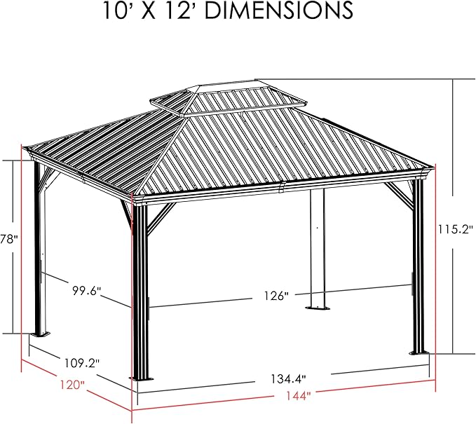 Kozyard Alexander 10' X 12' Hardtop, Aluminum Metal Gazebo with Galvanized Steel Double Roof Canopy, Curtain and Netting, Permanent Pavilion for Patio, Backyard, Deck, Lawn (Gray)