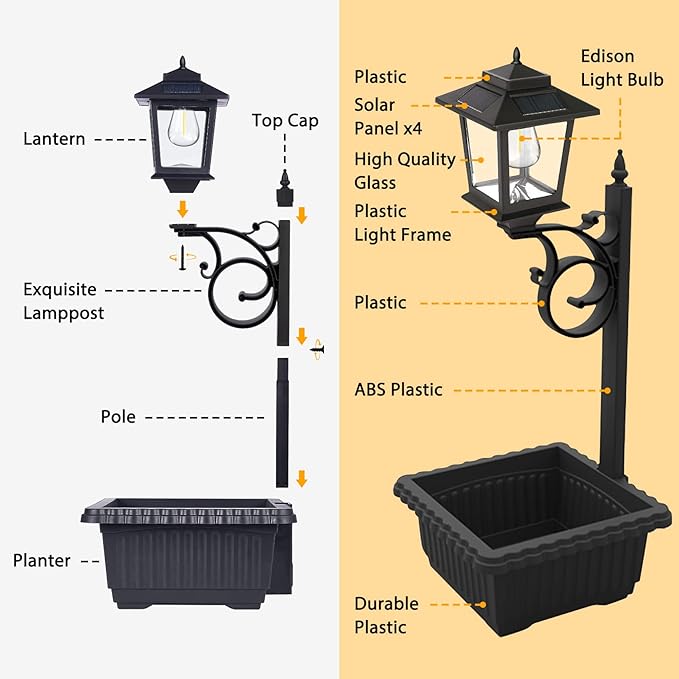 Outdoor Flower Pots 2 in 1, Outdoor Planter, Solar Lamp Post Lights Outdoor, Wall Mount or Freestanding Waterproof Solar Post Decorative Lamp for Lawn Patio Front/Back Door(Flowers not Included)