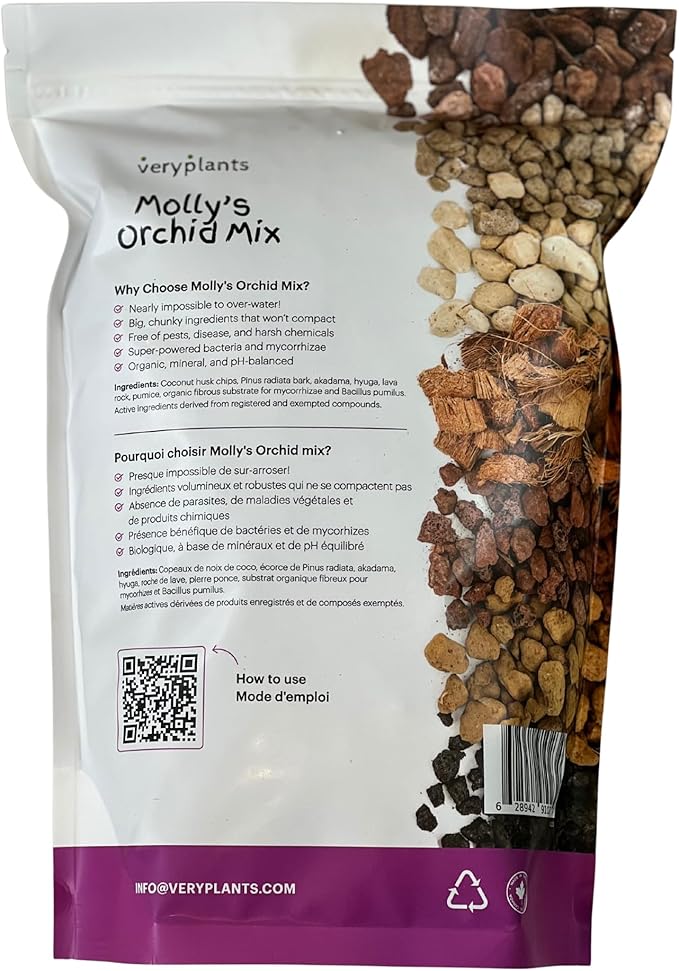 Molly's Orchid Mix - Premium Soilless Potting Mix for Orchids - Contains Bark, Coco Chips, Akadama, Pumice, Lava Rock 3 Dry Quarts