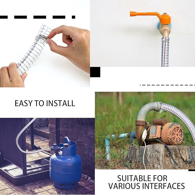 Frienda Heavy Duty Steel Wire Flexible Tubing with Fasteners PVC High Pressure Drain Hose Tube Pond Tubing Clear Wire Reinforced for Pond Bilge Pump Vacuum Suction Hose(16.4 Ft, 1 Inch Id)