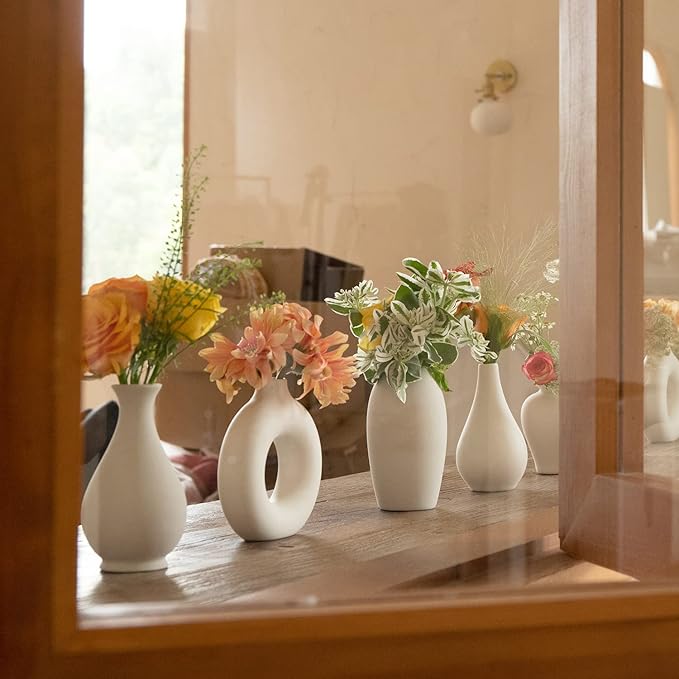 Ceramic Bud Vase Set of 8, Small Vase for Flowers, White Mini Bud Vase in Bulk for Centerpieces, Rustic White Ceramic Vase Set for Flowers, Room Décor, Wedding Party